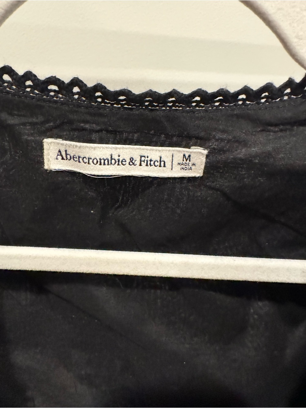 Abercrombie & Fitch Black V-Neck Puff Sleeve Embroidered Button Front Top - Picture 2 of 6